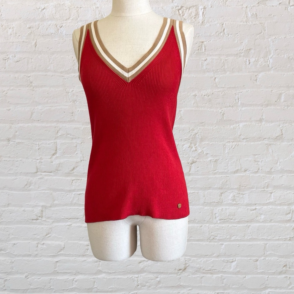 Tommy Hilfiger Preppy Y2K Red and Tan Knit Sleeveless Tank Top